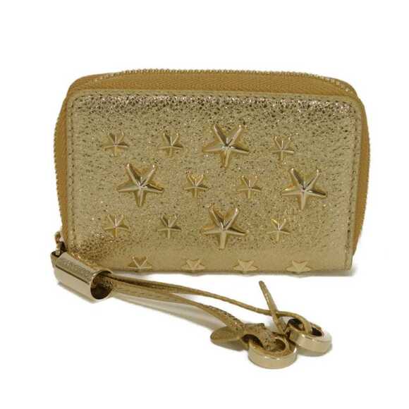 JIMMY CHOO Nelly coin purse with card compartments round star studs gold f...